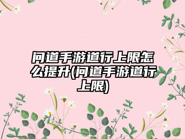 问道手游道行上限怎么提升(问道手游道行上限)