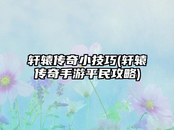 轩辕传奇小技巧(轩辕传奇手游平民攻略)