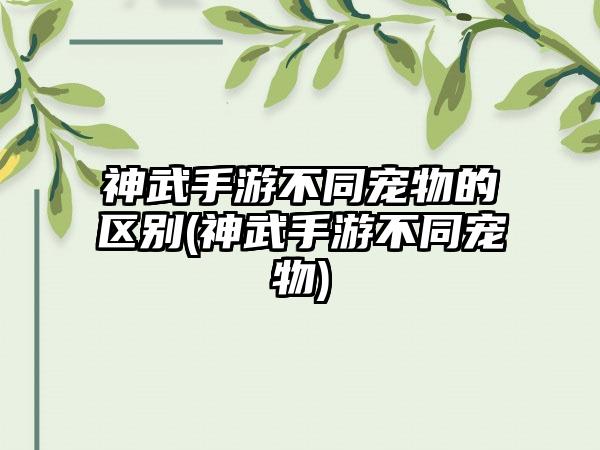 神武手游不同宠物的区别(神武手游不同宠物)