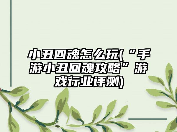 小丑回魂怎么玩(“手游小丑回魂攻略”游戏行业评测)