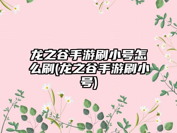 龙之谷手游刷小号怎么刷(龙之谷手游刷小号)