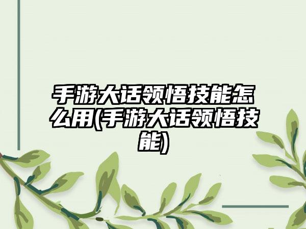 手游大话领悟技能怎么用(手游大话领悟技能)