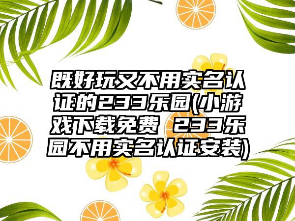 既好玩又不用实名认证的233乐园(小游戏下载免费 233乐园不用实名认证安装)