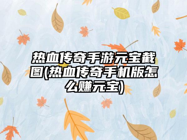 热血传奇手游元宝截图(热血传奇手机版怎么赚元宝)