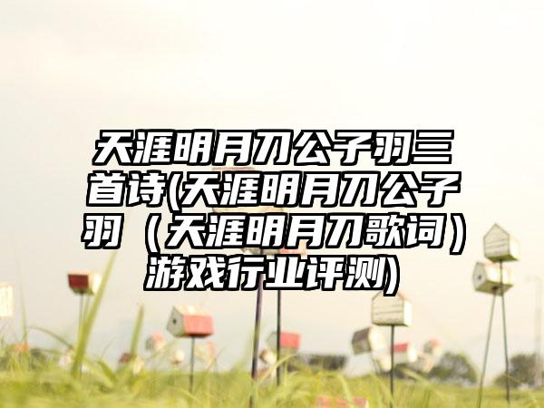 天涯明月刀公子羽三首诗(天涯明月刀公子羽（天涯明月刀歌词）游戏行业评测)