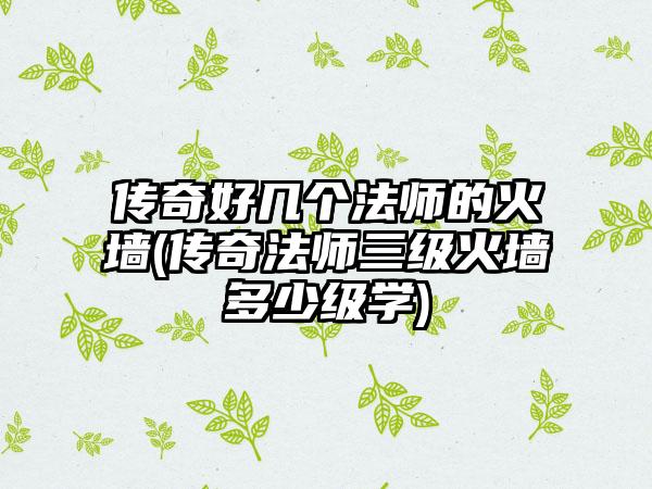 传奇好几个法师的火墙(传奇法师三级火墙多少级学)