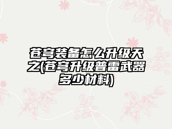 苍穹装备怎么升级天之(苍穹升级普雷武器多少材料)