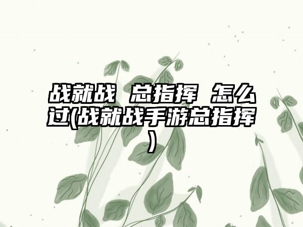 战就战 总指挥 怎么过(战就战手游总指挥)