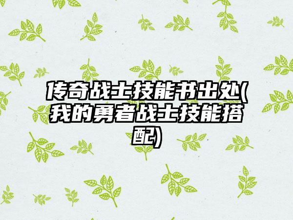 传奇战士技能书出处(我的勇者战士技能搭配)