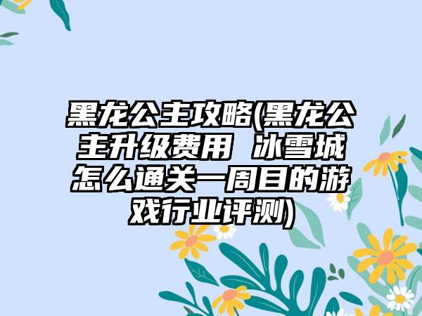 黑龙公主攻略(黑龙公主升级费用 冰雪城怎么通关一周目的游戏行业评测)