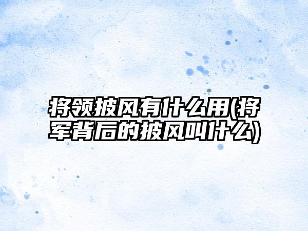将领披风有什么用(将军背后的披风叫什么)