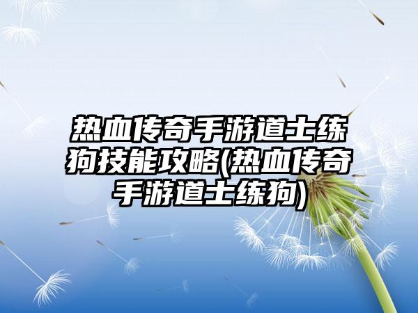 热血传奇手游道士练狗技能攻略(热血传奇手游道士练狗)