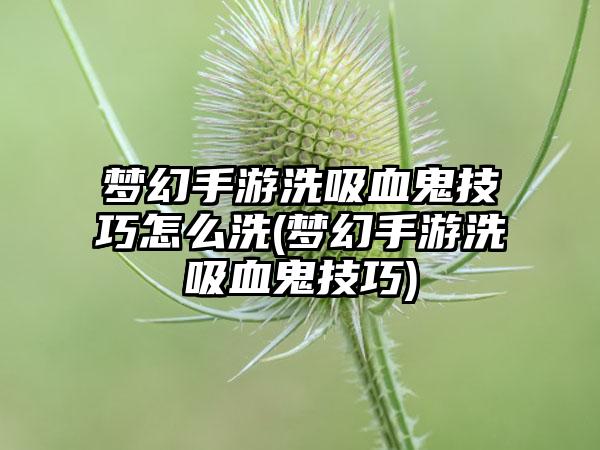 梦幻手游洗吸血鬼技巧怎么洗(梦幻手游洗吸血鬼技巧)