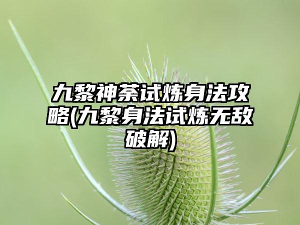 九黎神荼试炼身法攻略(九黎身法试炼无敌破解)