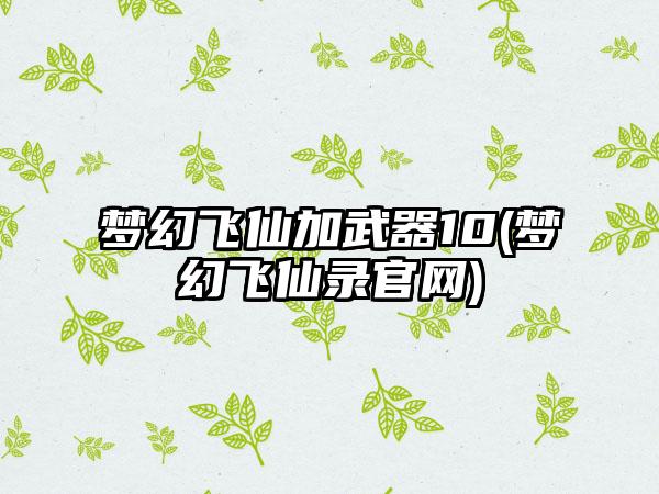 梦幻飞仙加武器10(梦幻飞仙录官网)