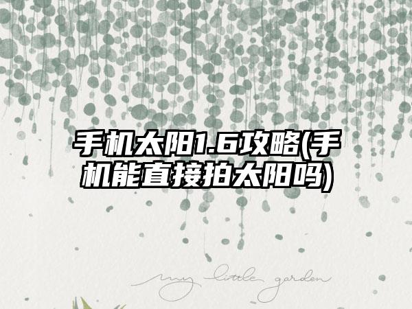 手机太阳1.6攻略(手机能直接拍太阳吗)