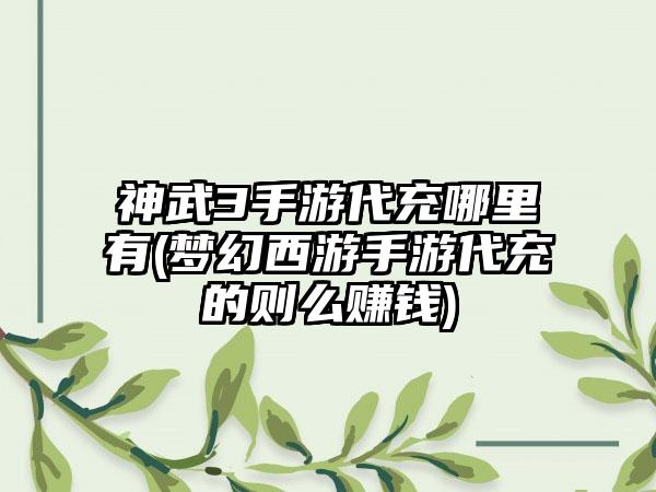 神武3手游代充哪里有(梦幻西游手游代充的则么赚钱)
