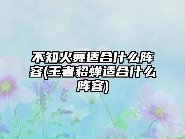 不知火舞适合什么阵容(王者貂蝉适合什么阵容)