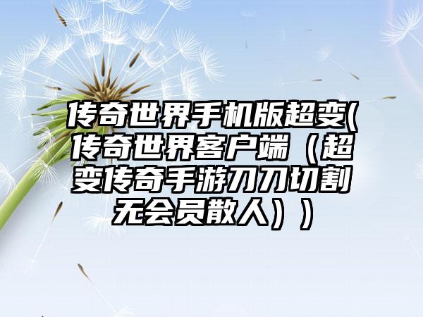 传奇世界手机版超变(传奇世界客户端（超变传奇手游刀刀切割无会员散人）)
