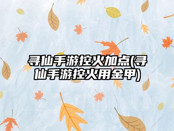 寻仙手游控火加点(寻仙手游控火用金甲)
