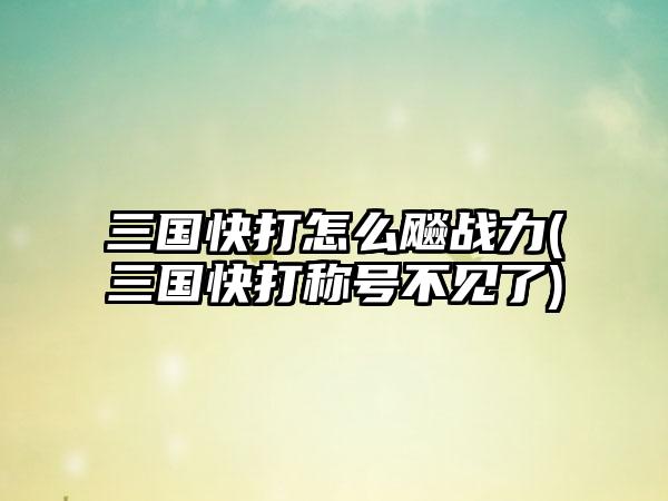三国快打怎么飚战力(三国快打称号不见了)