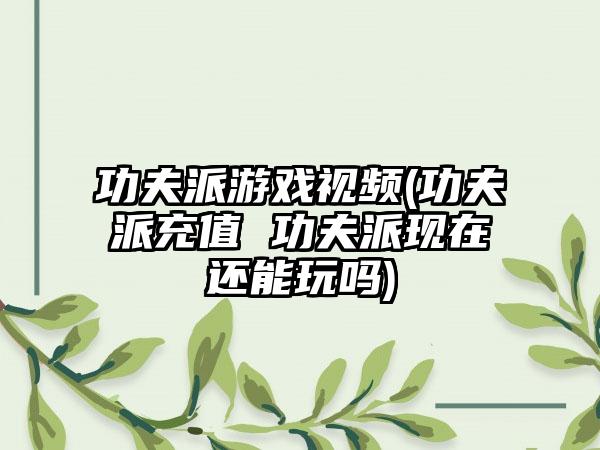 功夫派游戏视频(功夫派充值 功夫派现在还能玩吗)
