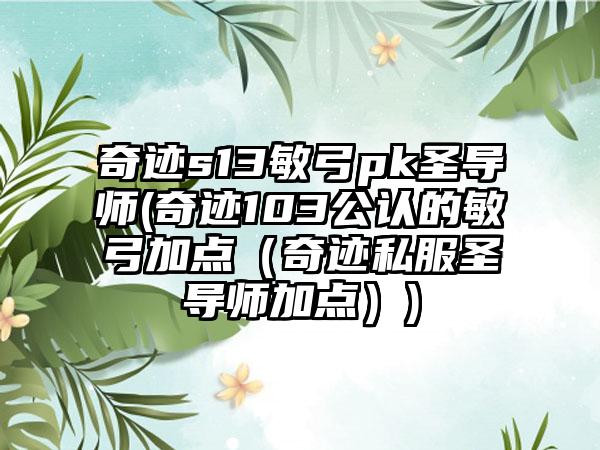 奇迹s13敏弓pk圣导师(奇迹103公认的敏弓加点（奇迹私服圣导师加点）)