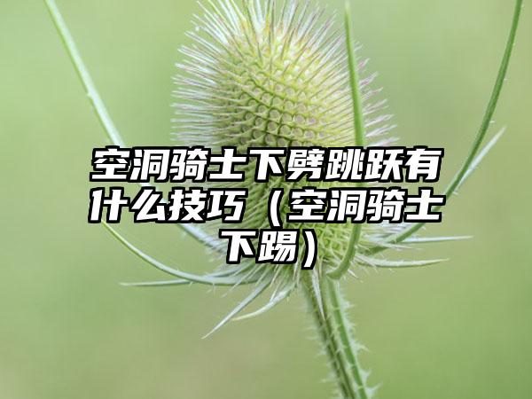 空洞骑士下劈跳跃有什么技巧（空洞骑士下踢）