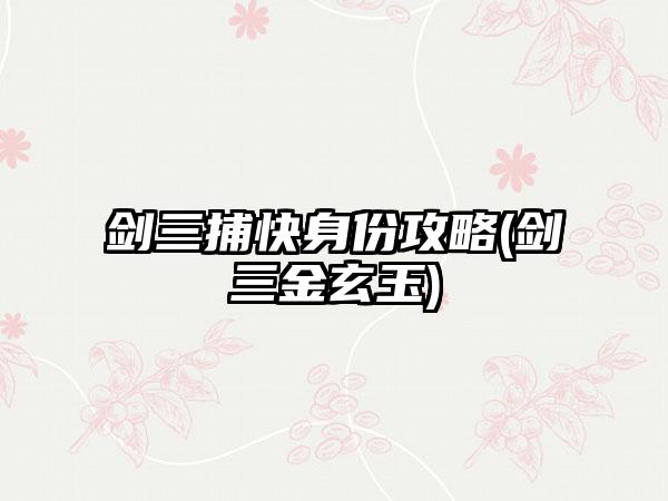 剑三捕快身份攻略(剑三金玄玉)