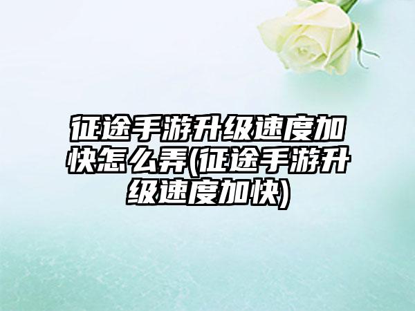 征途手游升级速度加快怎么弄(征途手游升级速度加快)