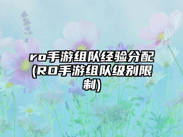 ro手游组队经验分配(RO手游组队级别限制)