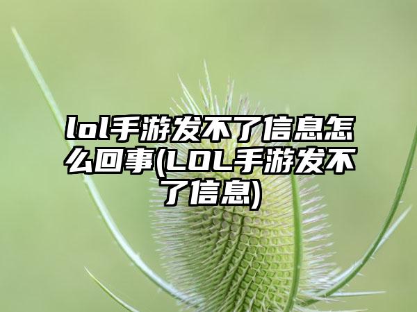 lol手游发不了信息怎么回事(LOL手游发不了信息)