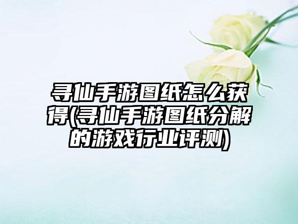 寻仙手游图纸怎么获得(寻仙手游图纸分解的游戏行业评测)