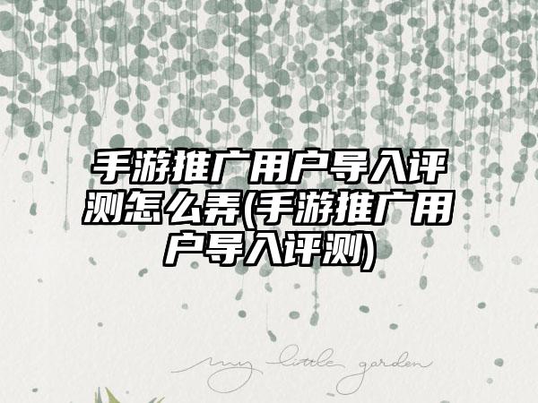 手游推广用户导入评测怎么弄(手游推广用户导入评测)