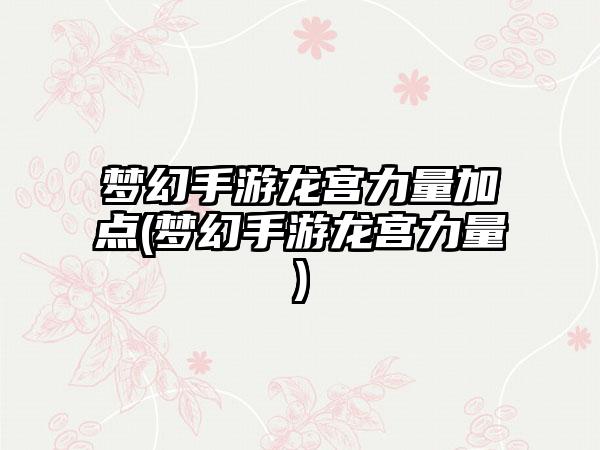 梦幻手游龙宫力量加点(梦幻手游龙宫力量)