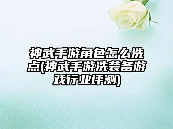 神武手游角色怎么洗点(神武手游洗装备游戏行业评测)