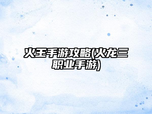 火王手游攻略(火龙三职业手游)
