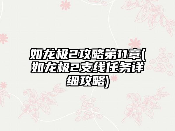 如龙极2攻略第11章(如龙极2支线任务详细攻略)