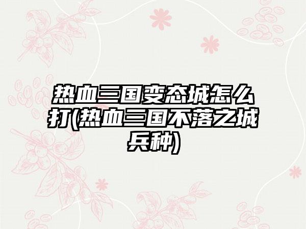 热血三国变态城怎么打(热血三国不落之城兵种)