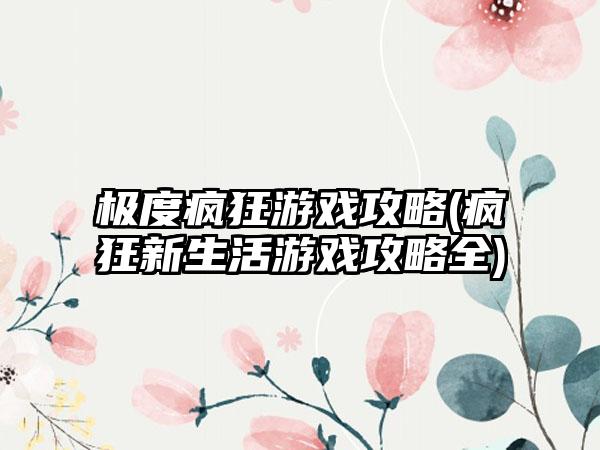 极度疯狂游戏攻略(疯狂新生活游戏攻略全)