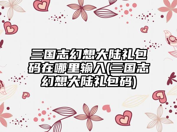 三国志幻想大陆礼包码在哪里输入(三国志幻想大陆礼包码)