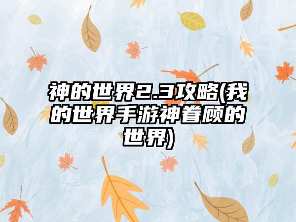 神的世界2.3攻略(我的世界手游神眷顾的世界)