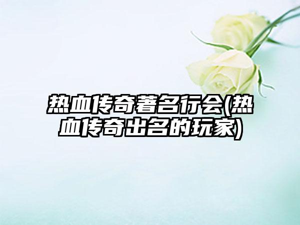 热血传奇著名行会(热血传奇出名的玩家)