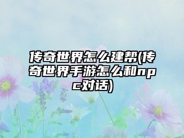 传奇世界怎么建帮(传奇世界手游怎么和npc对话)