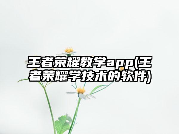王者荣耀教学app(王者荣耀学技术的软件)