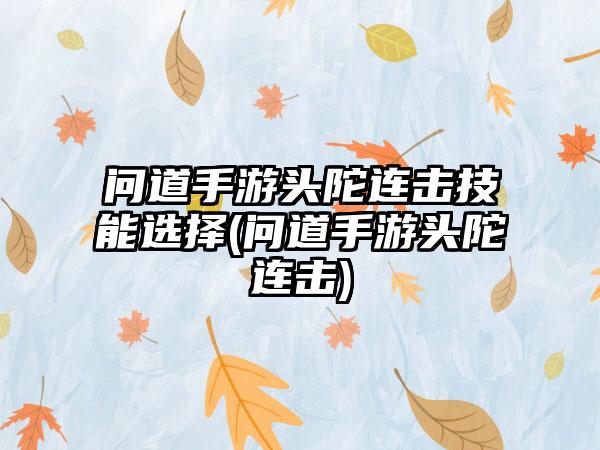 问道手游头陀连击技能选择(问道手游头陀连击)