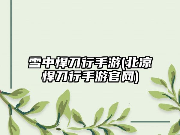 雪中悍刀行手游(北凉悍刀行手游官网)