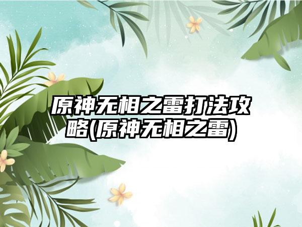 原神无相之雷打法攻略(原神无相之雷)