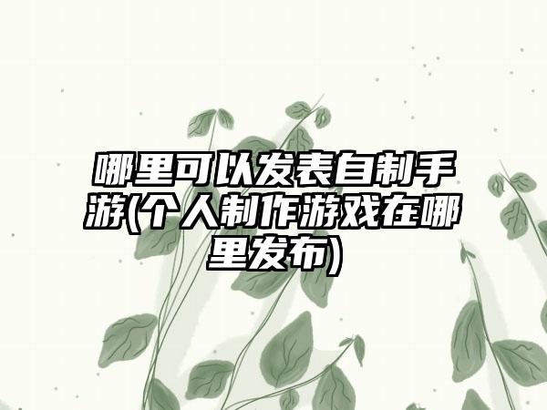 哪里可以发表自制手游(个人制作游戏在哪里发布)