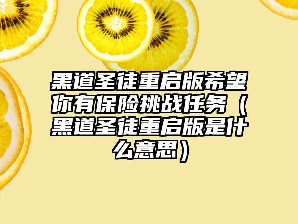 黑道圣徒重启版希望你有保险挑战任务（黑道圣徒重启版是什么意思）